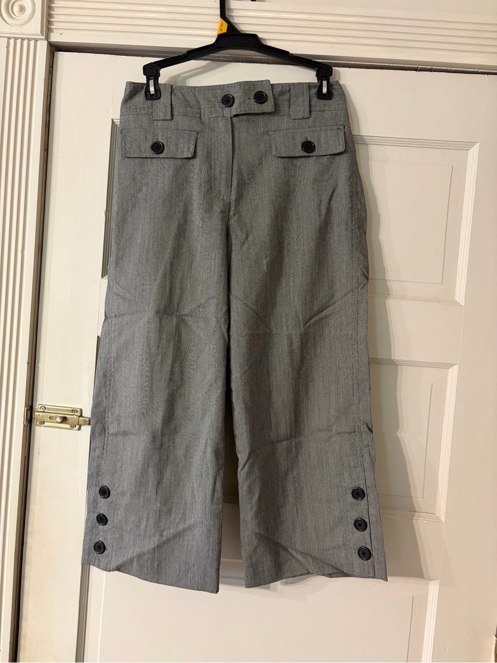 Gray Women's Wide-Leg Button Cuff Dress Pants